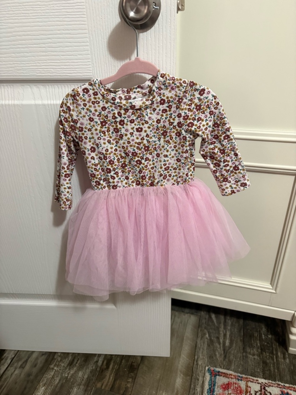 Infant Floral Long-Sleeve Tulle Tutu Dress in Pink